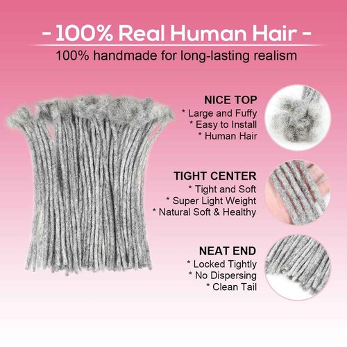 Lounoke12Inch 40 Strands Loc Extensions Human Hair, 0.6cm Pencle Size Dreadlock Extensions Human Hair for Women Men Full Handmade Permanent Dreads Locs(salt)
