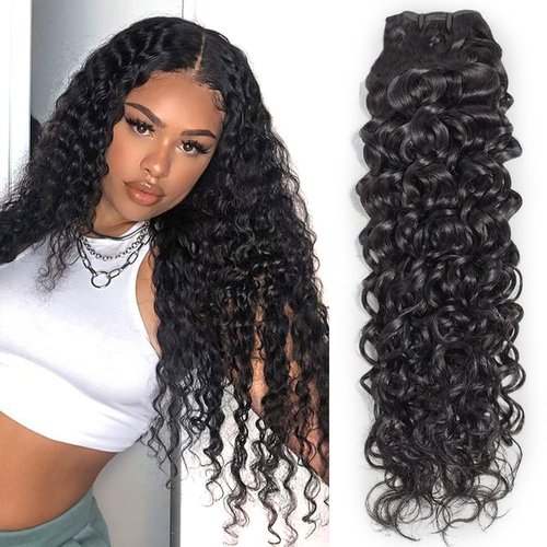 Gloseeing Water Wave Human Hair Bundles 28 Inch 12A Double Weft Wet and Wavy Bundles Human Hair Water Wave Bundles Quick Weave Hair Bundles Natural Black