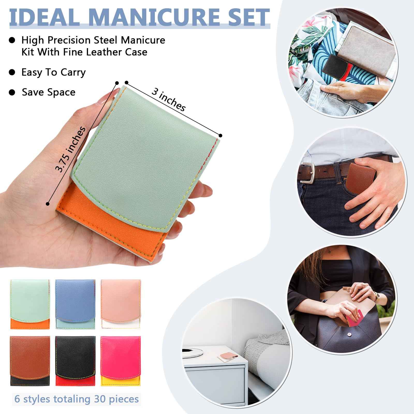 30 Set Manicure Kit Bulk Nail Clippers 7 in 1 Mini Nail Clippers Stainless Steel Professional Care Pedicure with Travel Bag Grooming Kit for Christmas Women Men Home(Vivid Color,Cute)