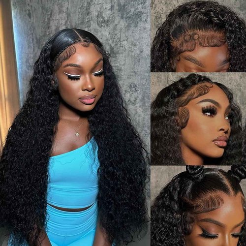 Umikisy 24 Inch Deep Wave Lace Front Wigs Human Hair 13x6 HD Lace Front Wigs Pre Plucked 200% Density Glueless Wigs with Baby Hair Deep Curly Wig for Women