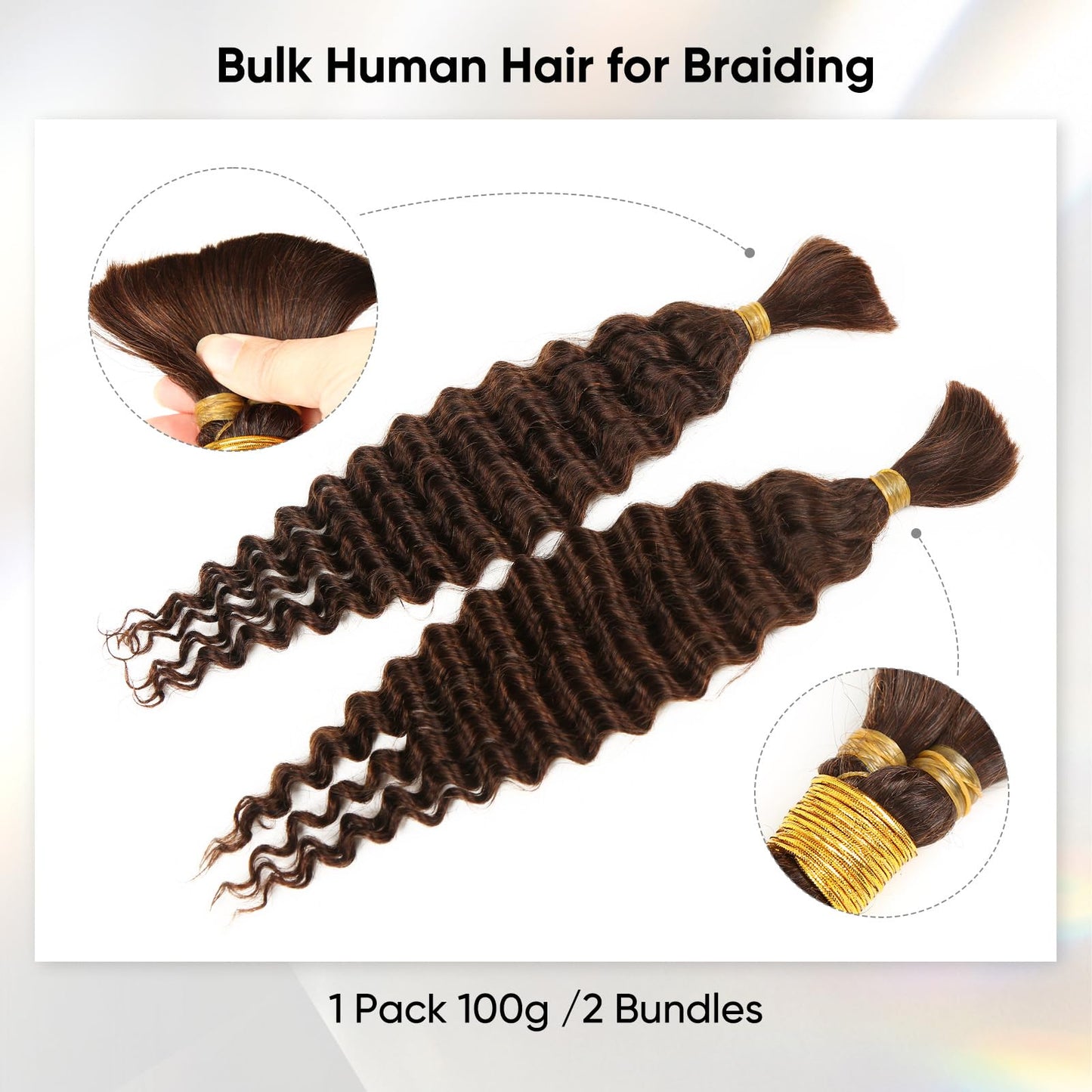 Human Braiding Hair 24 Inch 100g Chocolate Brown Deep Wave Bulk Human Hair for Braiding No Weft Curly Bundles Human Hair Extensions for Boho Knotless Braids Wet and Wavy Braiding Hair (#4)