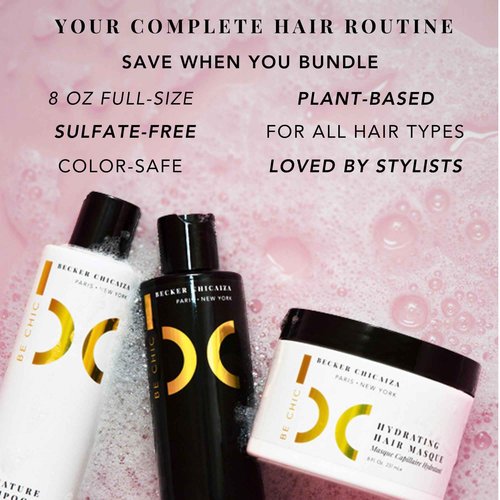 BE CHIC Bundle: Signature Shampoo + Signature Conditioner + Hydrating Hair Masque – 8 oz Bottle of Each – Plant-Based, Plant-Based, Color-Safe Hair Care Set