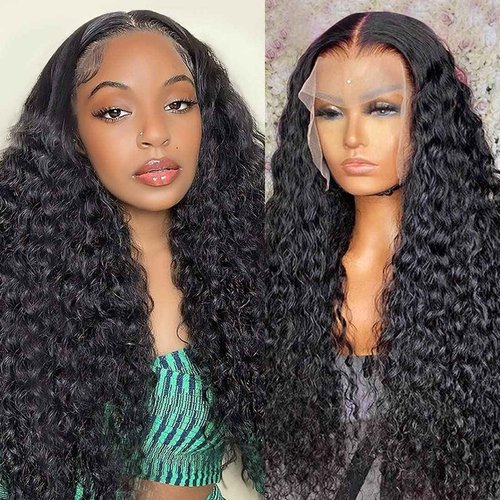 ALEPAZ 13x4 Deep Wave Lace Front Wig - Human Hair, 28 inch Curly Lace Frontal Glueless Wig with Baby Hair
