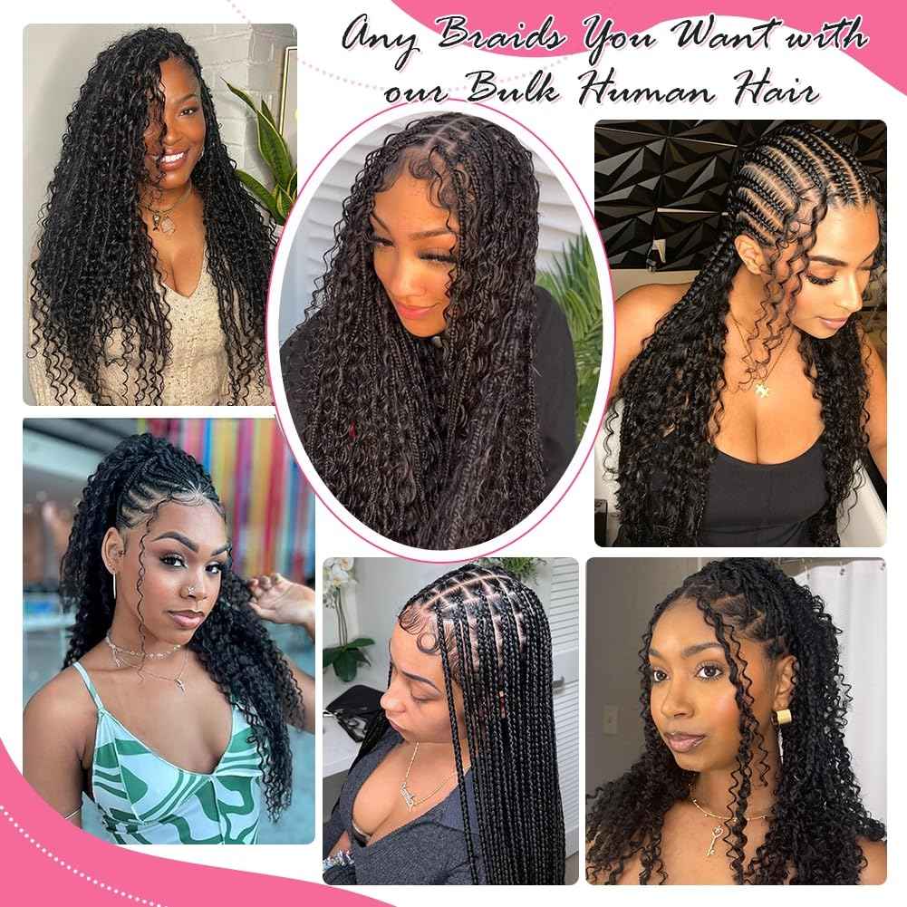 Human Braiding Hair for Boho Braids 22 Inch Curly Deep Wave Bulk Human Hair for Braiding 100% Human Hair for Braiding Hair Wet and Wavy Boho Knotless Braids Hair No Weft 2 Bundles/Pack