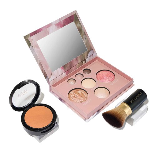 LAURA GELLER NEW YORK Baked Starter Kit - Full Coverage: Double Take Powder Foundation + Best of the Best Face Palette + Retractable Angled Kabuki Brush (06 Tan)