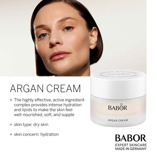 BABOR Argan Cream, Rich Moisturizer for Dry Skin, Infused with Lipids to Deeply Nourish, Enriched with Cocoa Butter to Provide Intense Hydration, Leaving Skin Soft & Supple, 1.7 oz