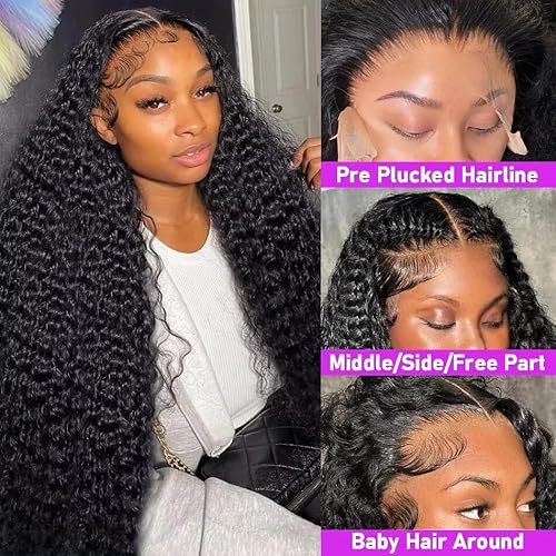 22 Inch Deep Wave Lace Front Wigs Human Hair 200 Density 13x6 HD Transparent Lace Front Wigs Human Hair Pre Plcked Curly Human Hair Wig for Women Deep Wave Frontal Wigs Human Hair
