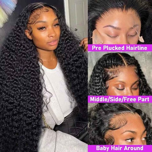 Xhisae 30 Inch Deep Wave Lace Front Wigs Human Hair 200 Density 13x6 HD Transparent Lace Frontal Wigs Human Hair Pre Plcked Curly Human Hair Wig for Women Deep Curly Glueless Wigs