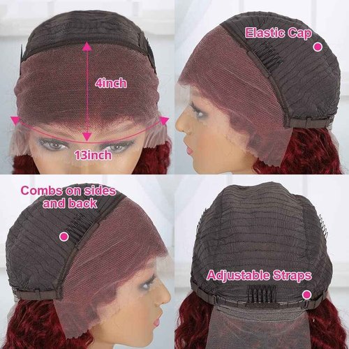 Jasperel 99J Burgundy Lace Front Wigs Human Hair Wigs Pre Plucked Deep Wave Glueless Wigs Human Hair 99j Deep 13x4 Lace Frontal Wigs 26 Inch New