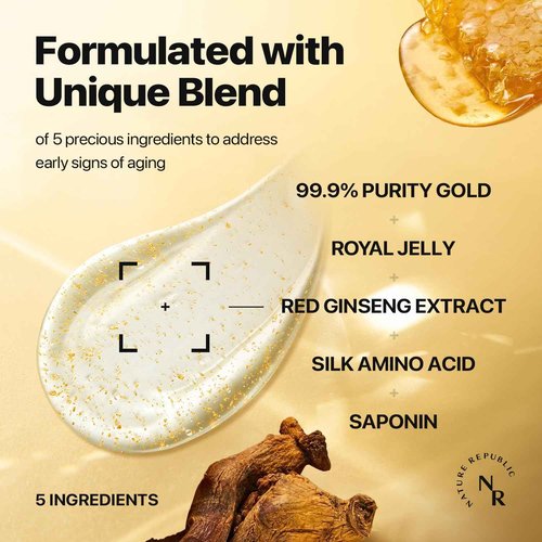 Nature Republic Ginseng Gold Silk Watery Cream 2.11 Oz(60g)-6 Years Korean Ginseng, 99.9% Pure Gold Premium Skin Care, Anti-Aging Moisturizer, Wrinkle Care with Ginseng Saponins, Holiday Gifts (60g)