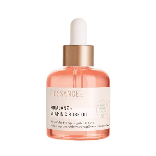 BIOSSANCE Squalane + Vitamin C Rose Advanced Facial Oil - Brightening, Firming, and Hydrating Serum for All Skin Types - Chios Crystal Oil, Damascus Rose Extract & Squalane for Radiance - 1oz