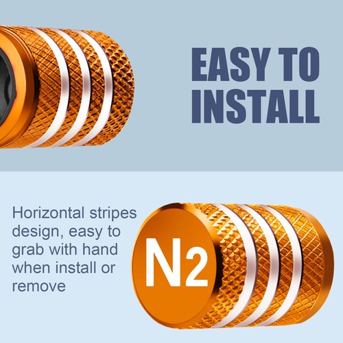 Tire Valve Stem Caps Cover - (5 Pack) Tire Air Cap N2 Nitrogen Metal with Plastic Liner Corrosion Resistant Leak-Proof for Car Truck Motorcycle Bike Orange