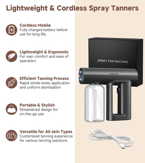 Cordless Spray Tan Machine, Portable and Rechargeable Spray Tan Gun, Lightweight, Long Lasting Working Time, Spray Tanning Machine for Self Tanner Travel Beach Salon DIY Home Mobile Tan