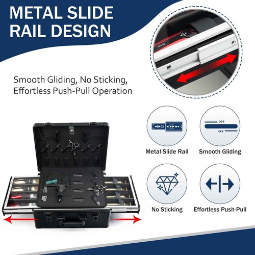 MoyRetty Professional Barber Case with Cap Clear dustproof, Barber Suitcase 6 Clipper Slots & 8 Shear Holders, 17.13" Portable Aluminum Organizer for Hair Stylists & Pet Groomers