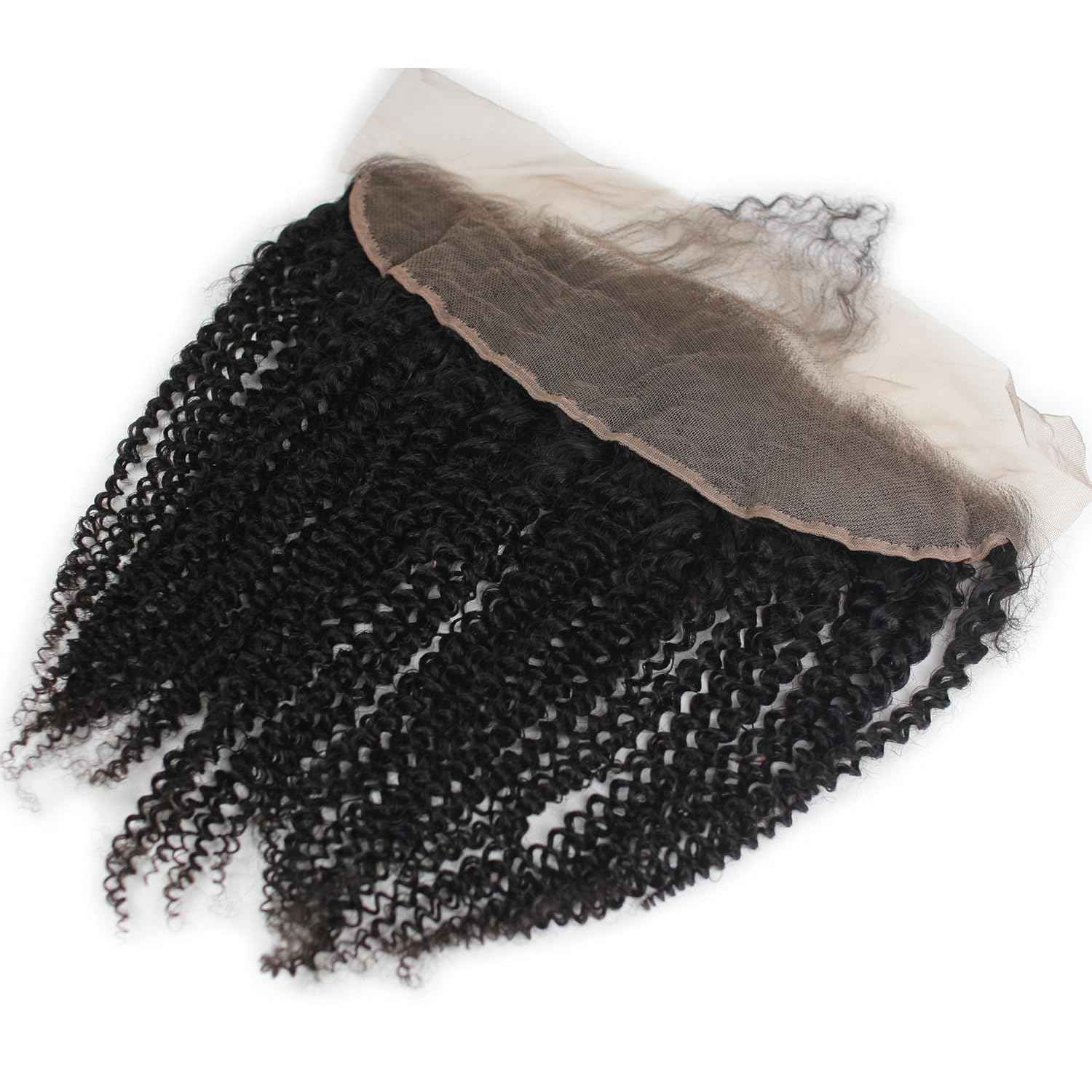 13×4" Lace Frontal Closure Kinky Curly Transparent Color Full Lace Front Closure Free Part Unprocessed Brazilian Virgin Human Hair Extension Ear to Ear Lace Closures Natural Color (14 Inch)