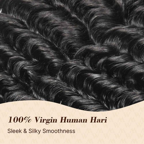 Wequeen 16A Deep Wave Human Hair Bundles 16 18 20 Inch 100% Unprocessed Brazilian Virgin Hair Quick Weave Bundles Human Hair Extensions Real Human Hair, Natural Black