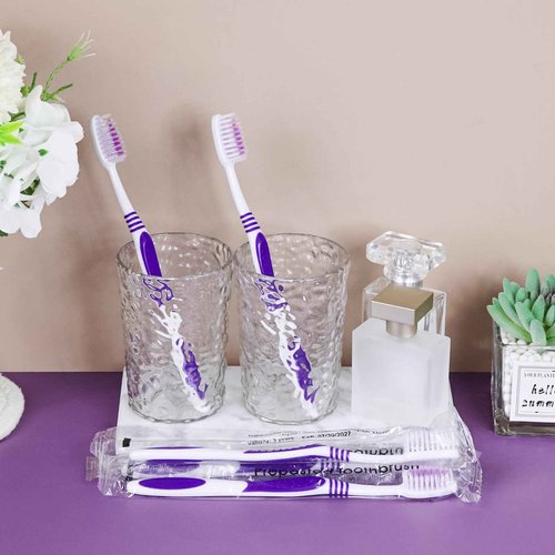 500 Prepasted Disposable Toothbrushes Individually Wrapped Pre Pasted Toothbrushes Soft Bristle Travel Tooth Brush Single Use Wrapped for Hotel, Camping, Travel and Gift for The Homeless (purple)