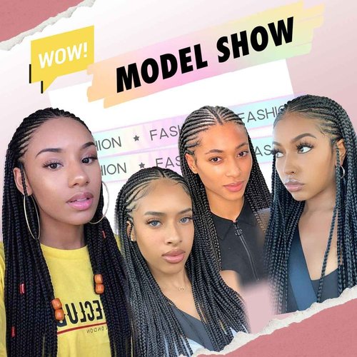 POUWENEY 36 inch Knotless Cornrow Braided Wigs for Women Single lace Corn Box Braid Wig With Baby Hair