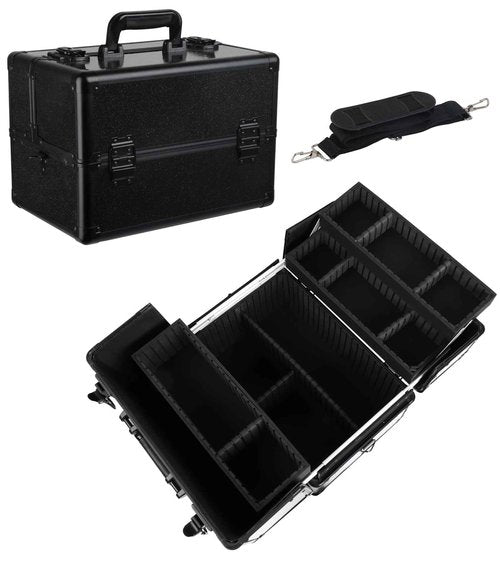 HAISKY Large Makeup Train Case Cosmetic Organizer Case Makeup Box Portable Make Up Artist Travel Case with 4 Trays with Dividers Lockable Hard Train Case Nail Tech Supply Storage - Starry Black