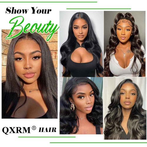QXRM Body Wave Bundles Human Hair - 12A Brazilian Virgin Human Hair Bundle Double Weft Weave 100G Unprocessed Weave (1b, 18 20 22)