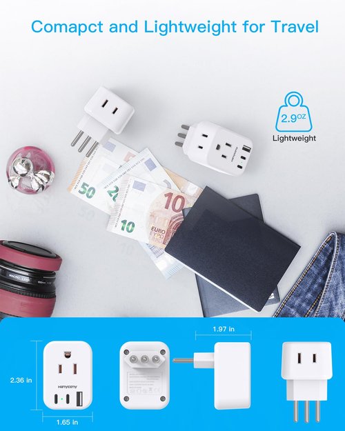 HANYCONY Italy Travel Power Plug Adapter, Type L Plug Adapter with 2 Outlets 3 USB Ports(2 USB C) for US to Italy Rome Uruguay Chile