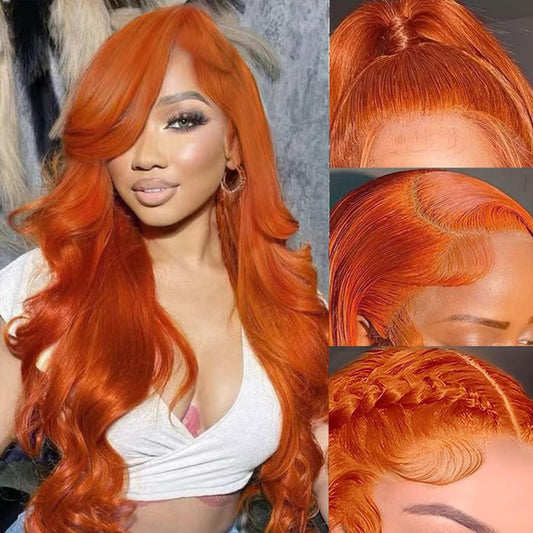 Ginger Lace Front Wigs Pre-Plucked with Baby Hair, 13x6 HD Body Wave Lace Frontal Wig, 180% Density Colored Glueless Orange Ginger Wig, 26 inch