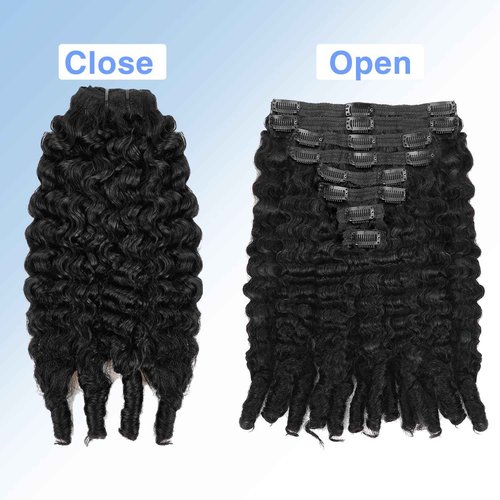 Cecycocy Extension Full Head For Black Women Burmese Curly Clip in Hair Extensions Real Human Hair Messy Curly Clip Ins for Women Brazilian Remy Human Hair Natural Black 22Inch