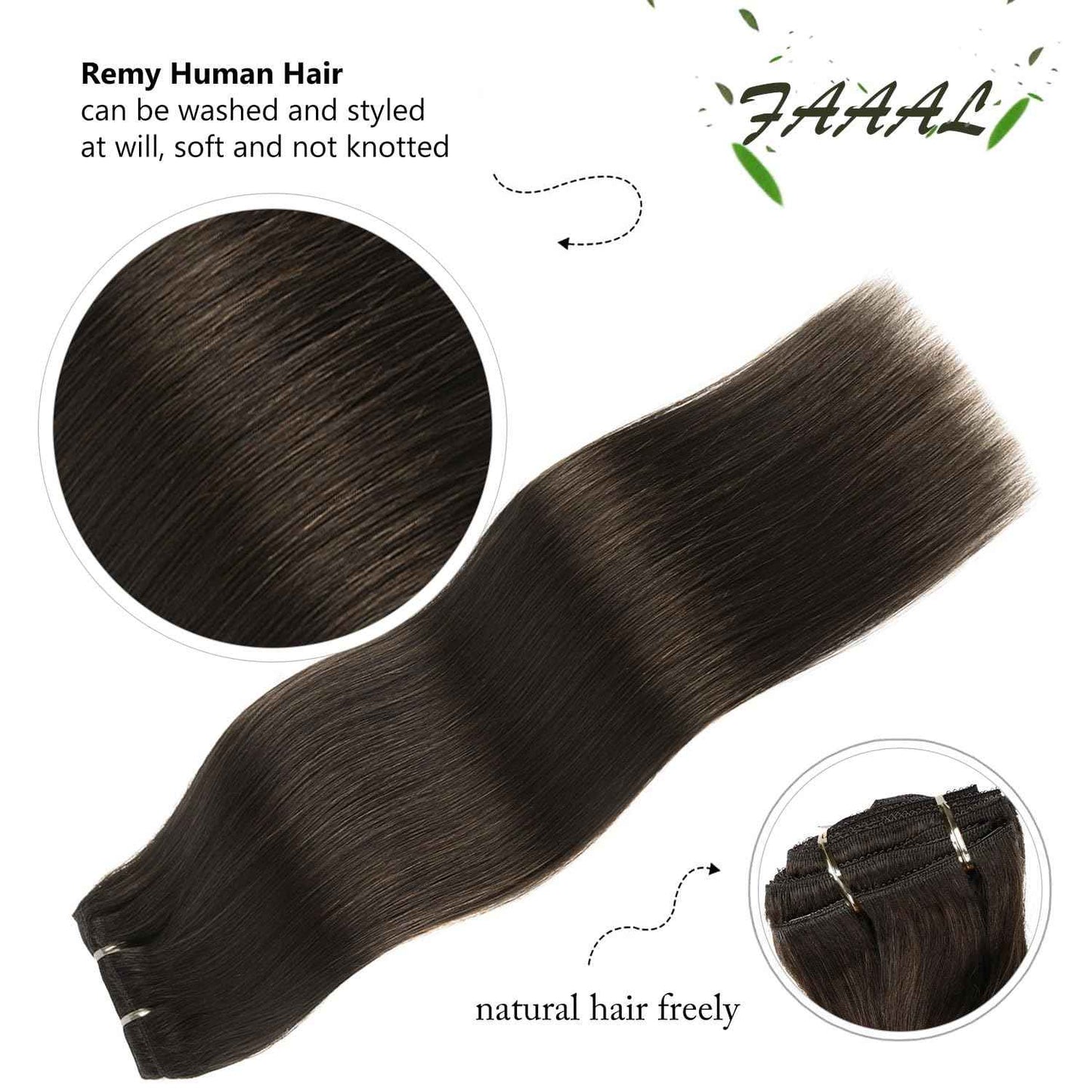 16 Inch Clip in Hair Extensions Real Human Hair 130g 7 Pieces 16 Clips #2 Dark Brown Hair Extensions Double Weft Human Hair Clip in Extension for Women