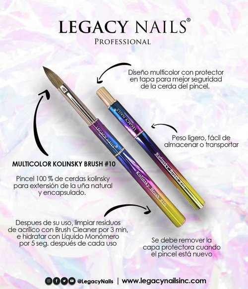 Legacy Nails Professional Multicolor Kolinsky Nail Brush #10 - Perfect For Sculpting Acrylic Nail Extensions Flexible bristles Light weight
