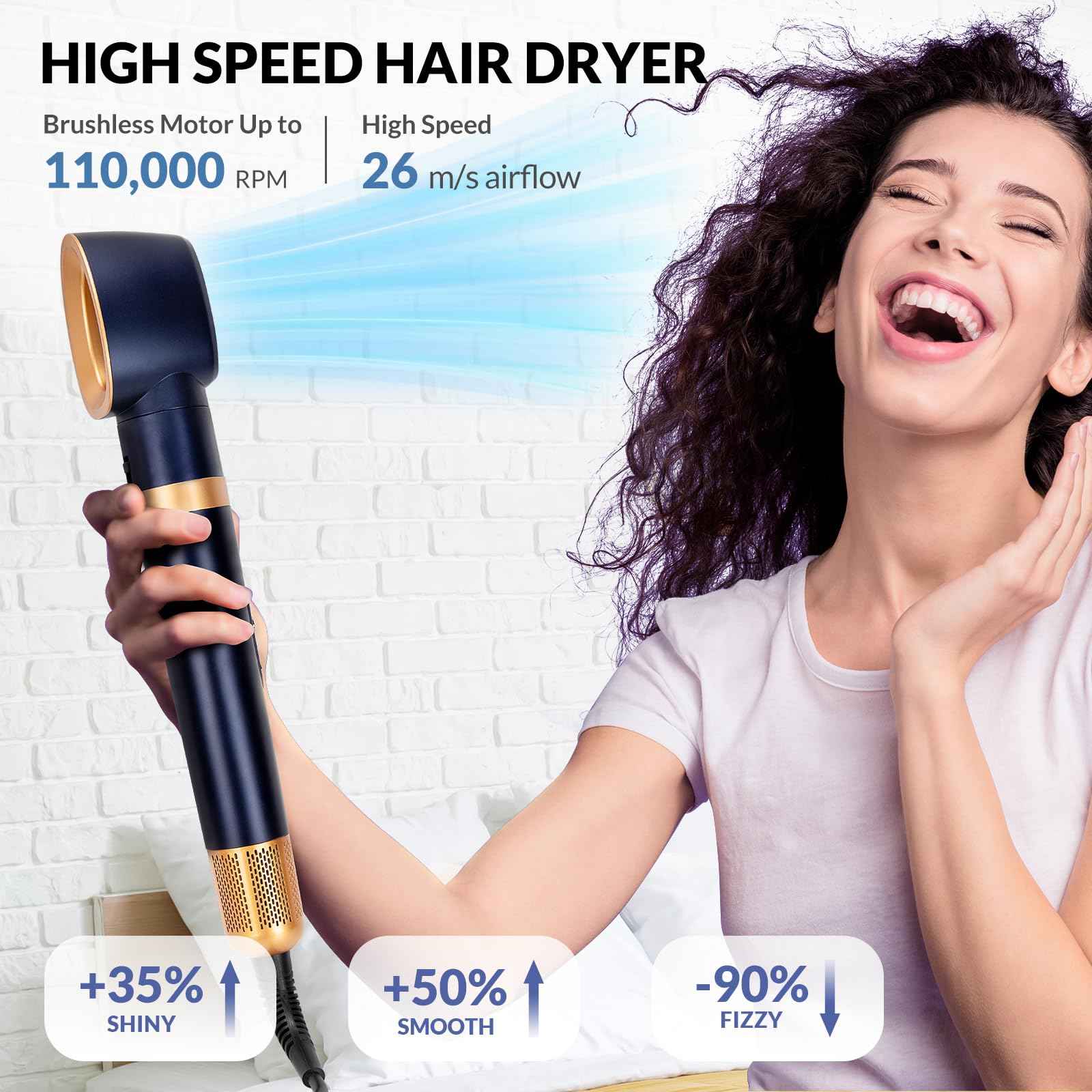4-in-1 Hot Air Styler & Hair Dryer Brush – 110,000 RPM High-Speed Brushless Ionic Blow Dryer for Fast Drying, Curling, Straightening, Suitable for All Hair Styler - No Heat Damage