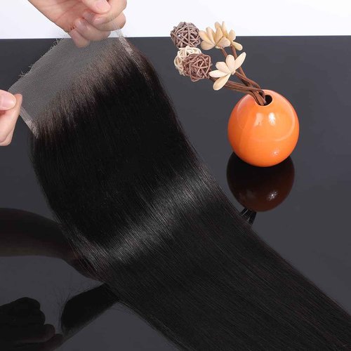 Anknia 5x5 SKINLIKE HD Lace Closure, Invisible HD Lace Closure Single Knot Pre-Plucked Natural Hairline Brazilian Human Hair Closure Natural Black Color (18 Inch)