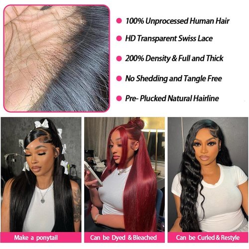 Oiosir 20 Inch Lace Front Wigs Human Hair 200 Density 13x4 HD Lace Front Wigs Human Hair Pre Plucked Glueless Wigs Human Hair for Women Straight Lace Frontal Wigs Natural Color
