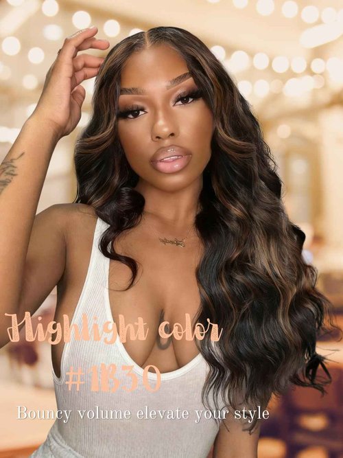 Anmetan Highlight Honey Blonde FB30 Body Wave Human Hair Bundles with 4x4 Lace Closure, Black and Brown Highlight 3 Bundles with HD Transparent Lace Soft 12A Remy Hair Balayage Colored 12 14 16 +12 In