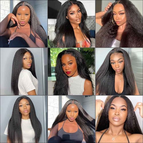 Domiso Wear and Go Glueless Wig Pre Plucked Pre Cut 7x5 Lace Wig Kinky Straight Lace Front Wigs Human Hair for Women Brazilian Beginners Wig Natural Hairline Breathable Cap 200% Density 18 Inch