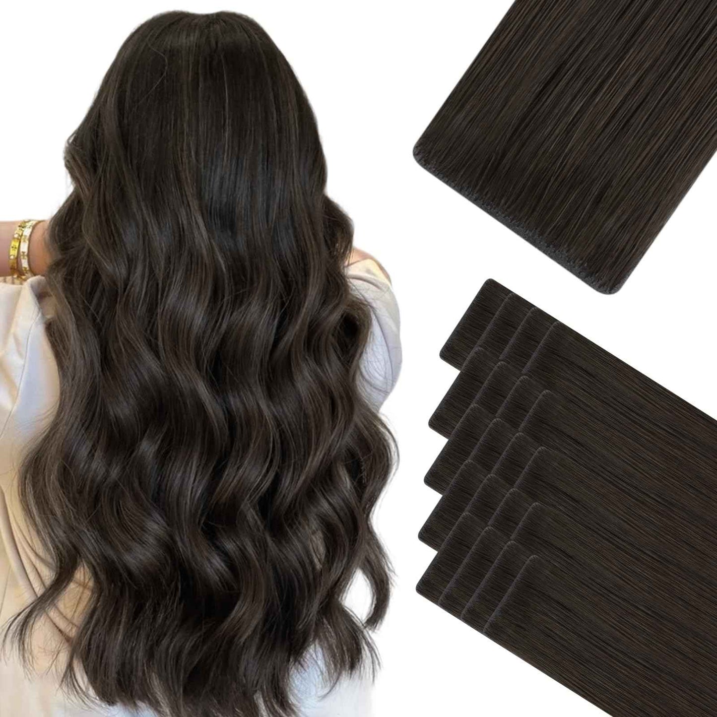 HOTBANANA Invisi Edge Tape in Hair Extensions Human Hair, 22inch 50g 20pcs Dark Brown Invisible Tape in Extensions Straight Seamless Real Remy Hair Injected