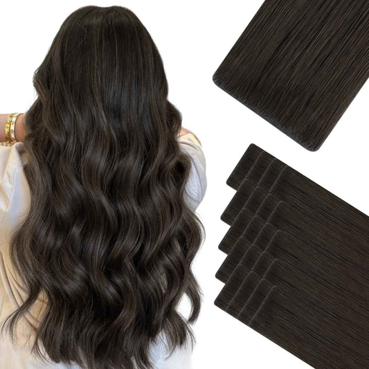 HOTBANANA Invisi Edge Tape in Hair Extensions Human Hair, 22inch 50g 20pcs Dark Brown Invisible Tape in Extensions Straight Seamless Real Remy Hair Injected