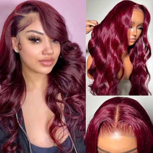 Wear and Go Glueless Wigs Pre Cut Pre Plucked for Beginners Wigs Burgundy 5x5 Lace Closure Wigs Human Hair 99J Burgundy 180% Density Glueless Pre Cut 3 Seconds to Wear 20 Inch