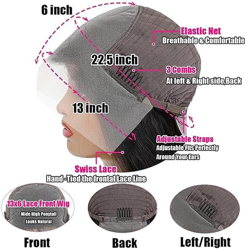 13x6 Straight Lace Front Wig Human Hair 220% Density HD Transparent Lace Front Wigs for Women 30 Inch Lace Wigs Brazilian Virgin Real Human Hair