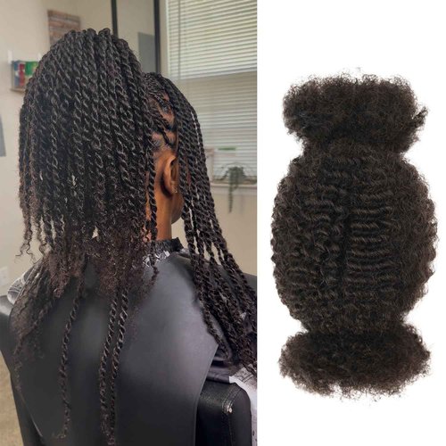 Afro Kinkys Bulk Human Hair Kinky-Curly 100% Real Human Hair for Twist, Braiding, Dreadlocks & Sister Locs, Natural Soft Pre Fluffed, Can Be Dyed Bleached (#1B Natural Black, 20 Inch)