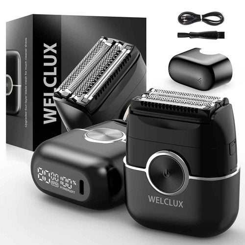Welclux Electric Foil Shavers for Men: Advanced Mini Electric Razor with 4 Floating Blades & Large LED Display - 2 Adjustable Speeds - IPX7 Waterproof - USB Type C