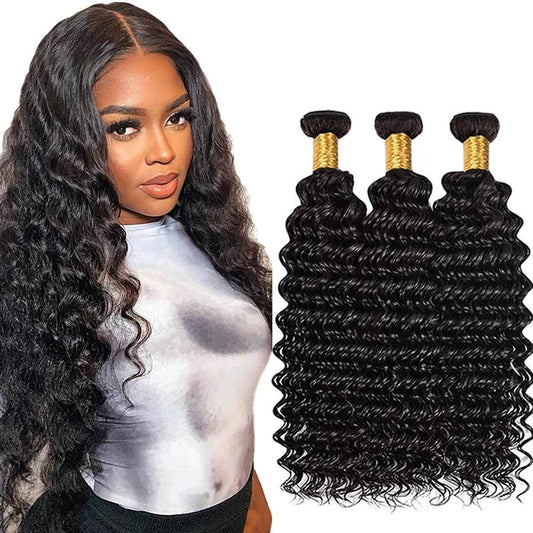 30 32 34 Inch Raw Deep Wave Bundles Human Hair Natural Black Color Unprocessed Brazilian Virgin Hair Loose Deep Wave Bundles Human Hair
