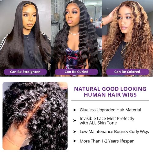 AYEGE 28 Inch 13X6 Deep Wave Lace Front Wigs 180% Density Deep Curly Wig Pre Plucked Glueless HD Lace Frontal Wig with Baby Hair for Women