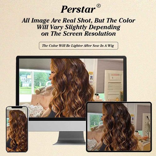 Perstar Ombre Highlight Body Wave Bundles Human Hair Honey Blonde 4/27 Human Hair Bundles 18 20 22 Inches Soft and Healthy 100% Unprocessed Brazilian Virgin Remy Hair Weft