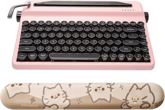YUNZII QL75 Wireless Typewriter Retro Mechanical Keyboard(Pink, Cocoa Cream V2 Switch) Keyboard Wrist Rest(Cat)