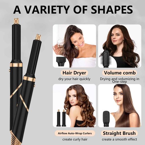 TAHSHINE Blow Dryer Brush Set,5 in 1 Hair Styler,Hair Dryer Brush Electric,Auto Wrap Curler Hair Styler,Detachable Brush Heads Comb for Straightening Automatic Curling Styling,Foldable Hair Dryer