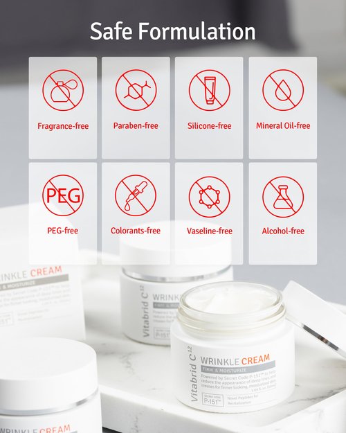 VITABRID C12 Wrinkle Cream - Age Defying Skin Recovery Moisturizer with Peptides, Vitamin C, Shea Butter - Wrinkle Repair Moisturizing Day & Night Skincare for Face and Neck - Fragrance Free, 1.69oz.