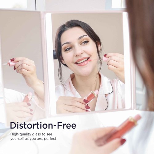 iHome Vanity Mirror with Lights and Wireless Speaker, Trifold Mirror with USB Charging (iCVBT40)