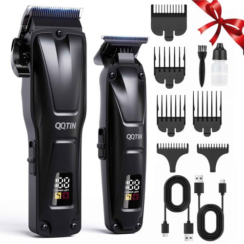 QQTIN Hair Clippers for Men, Cordless Hair Trimmer for Hair Cutting with Long Battery Life, 8500RPM Electric Clippers and Trimmers Set for Self-Haircut and Family Use (Black)