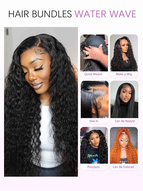 PHIPORNACI 15A Raw Curly Bundles Human Hair,One Bundles 24 Inch Water Wave Curly Human Hair,Triple Lifespan Indian Virgin Hair,Quick Weave Hair Extensions Natural Black