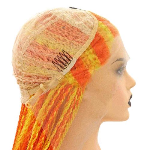 Orange Box Braided Wigs for Women Long Highlight Orange Mixed Yellow Red Piano Color Braid Wigs Lace Front Wig Glueless Heat Resistant Fiber Synthetic Hair Festival Cosplay Daily Wigs 26 Inch